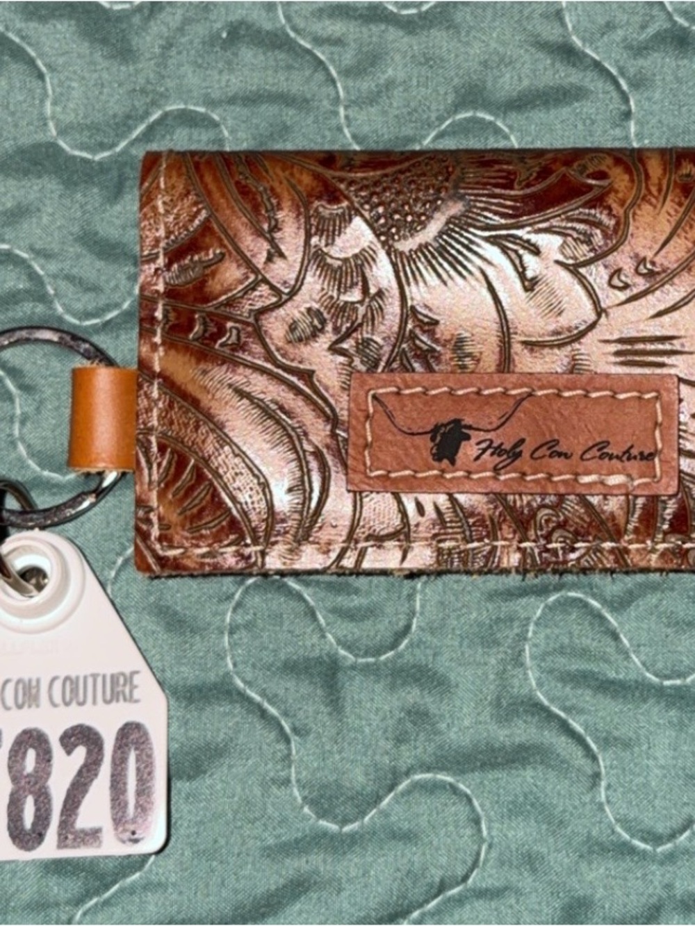 Holy Cow Couture Embossed Brown Leather Card Holder